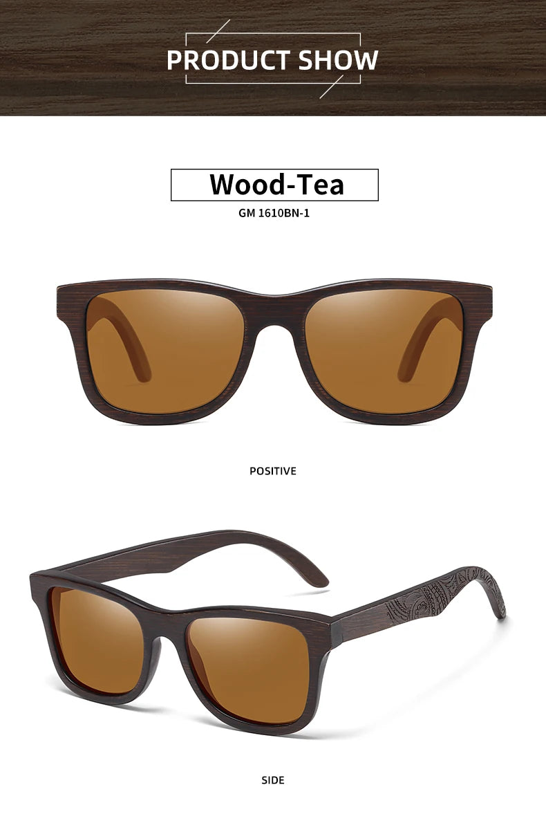 GM Handmade Natural Brown Wooden Sunglasses Women Men Brand Design Vintage Fashion Glasses Polarized Lens Dropshipping 1610BN