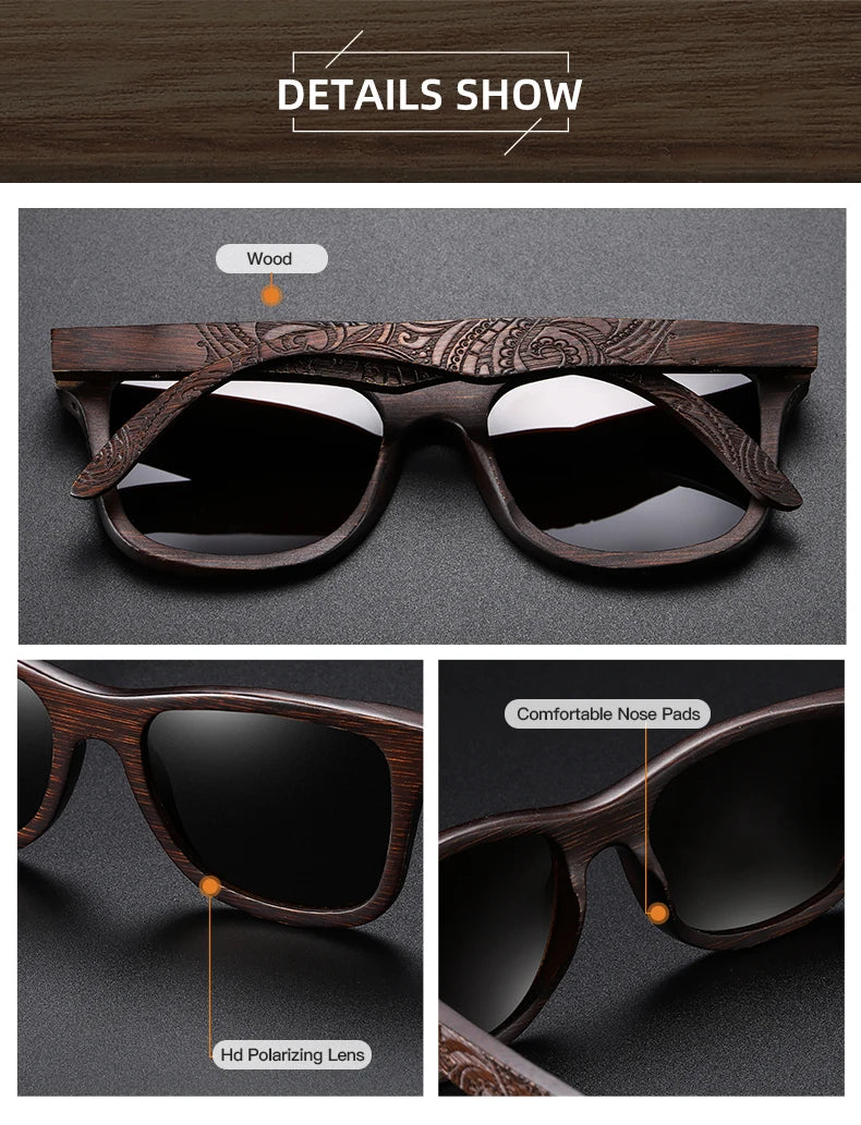 GM Handmade Natural Brown Wooden Sunglasses Women Men Brand Design Vintage Fashion Glasses Polarized Lens Dropshipping 1610BN