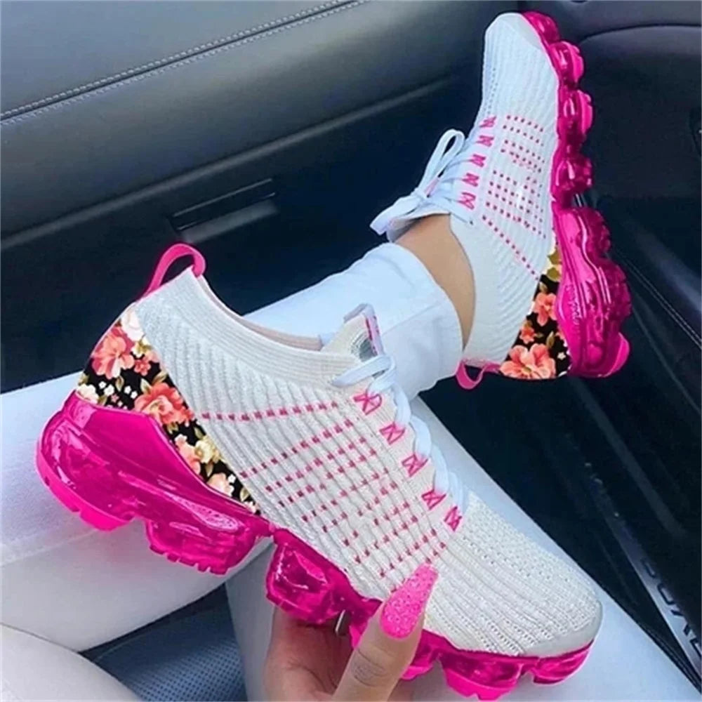 Knitted Fabric Floral Lace Running Sport Sneakers