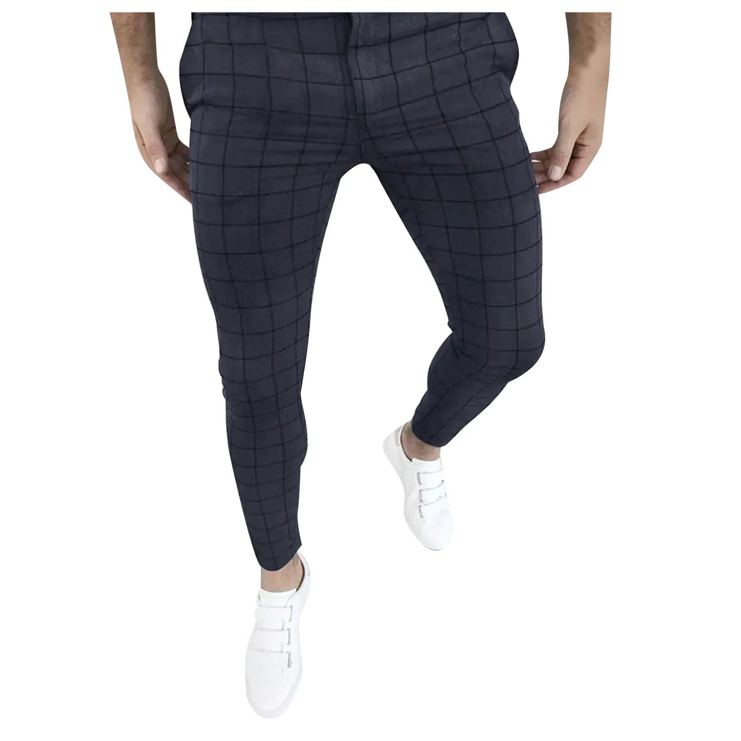 Mens Four Seasons Fashion Casual Plaid Printed Pocket Zipper Button Feet Pants Suit Pants Running Workout Jogging Long Pants