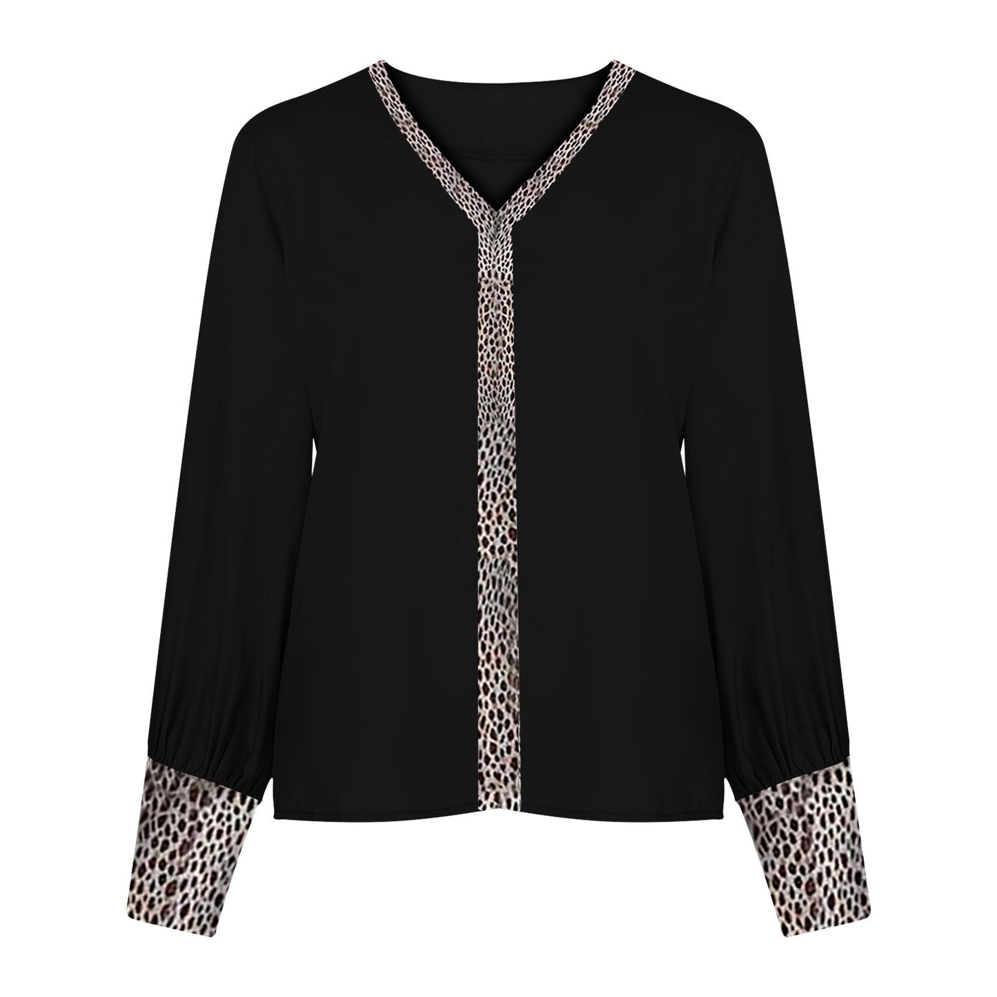 Fashion Leopard Stitching Long Sleeve Women Blouses For Work Professional V Neck Office Casual Tops Loose Chic Shirts Camisas