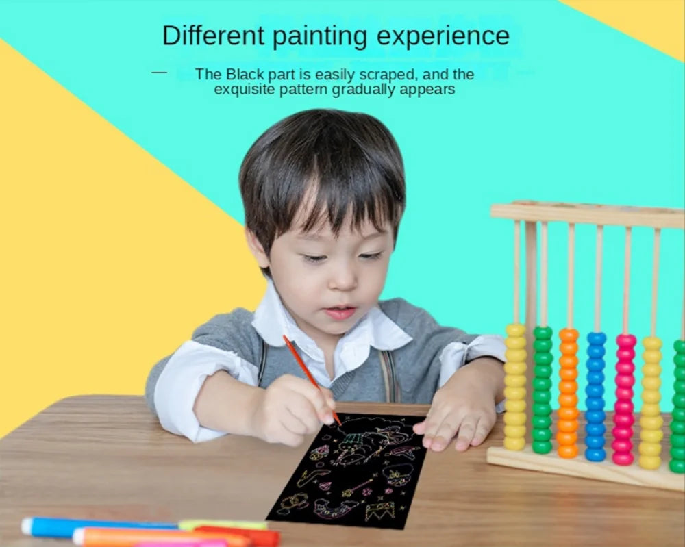 Magic Rainbow Color Scratch Art Painting Paper Card Kit Cartoon Drawing Board Coloring Books for Kids DIY Educational Toys Gifts