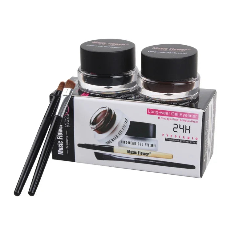 2pcs\lot Top Quality Brand Cosmetics 2 in 1 Black And Brown Waterproof Eyeliner Gel With Brush Makeup Eye Liner Beauty Tool