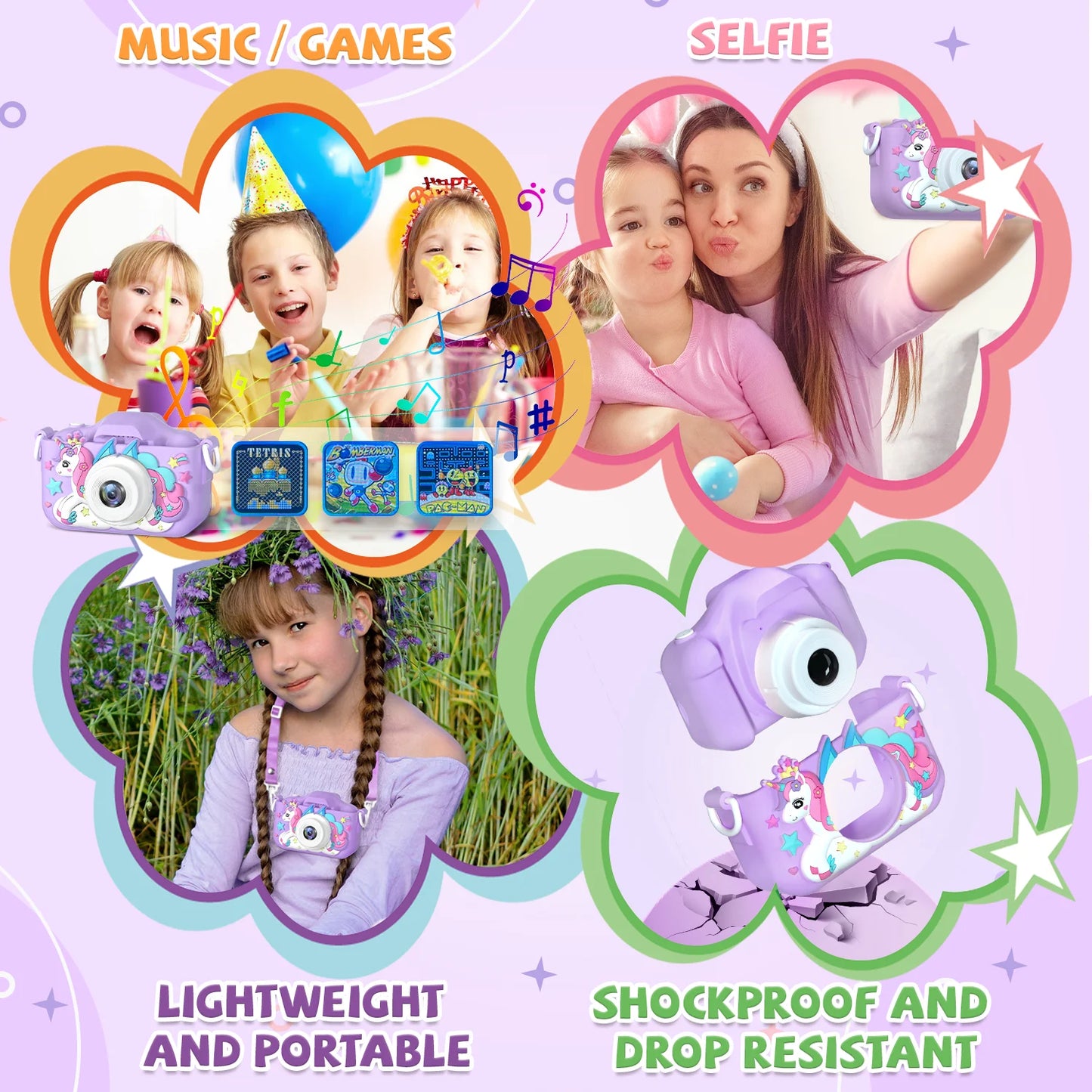 Unicorn HD Children Camera Toys Dual Front And Rear Cameras Selfie Video Camera Suitable For 3-12 Years Old Kids Birthday Gift