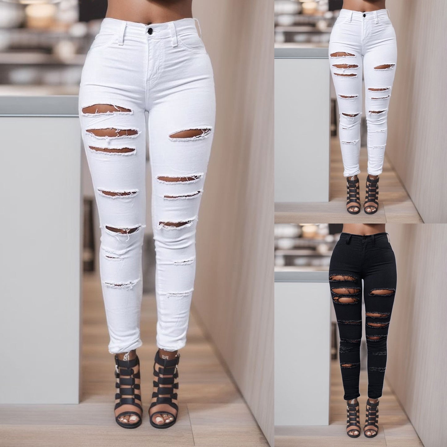 New Ripped Jeans Women'S Pencil Pants Ripped Y2k Slim Fit Hole Leggings High Waist Casual Baggy Pants Casual Comfy Trousers