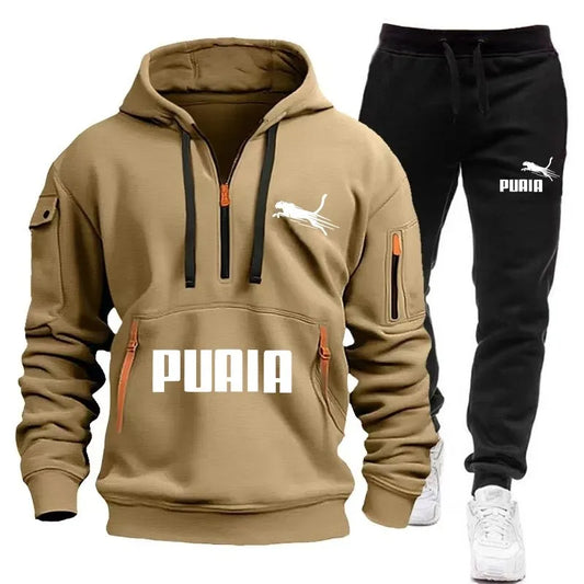 New Men's Sportswear Zippered Hoodie Sports Pants Two-piece Set