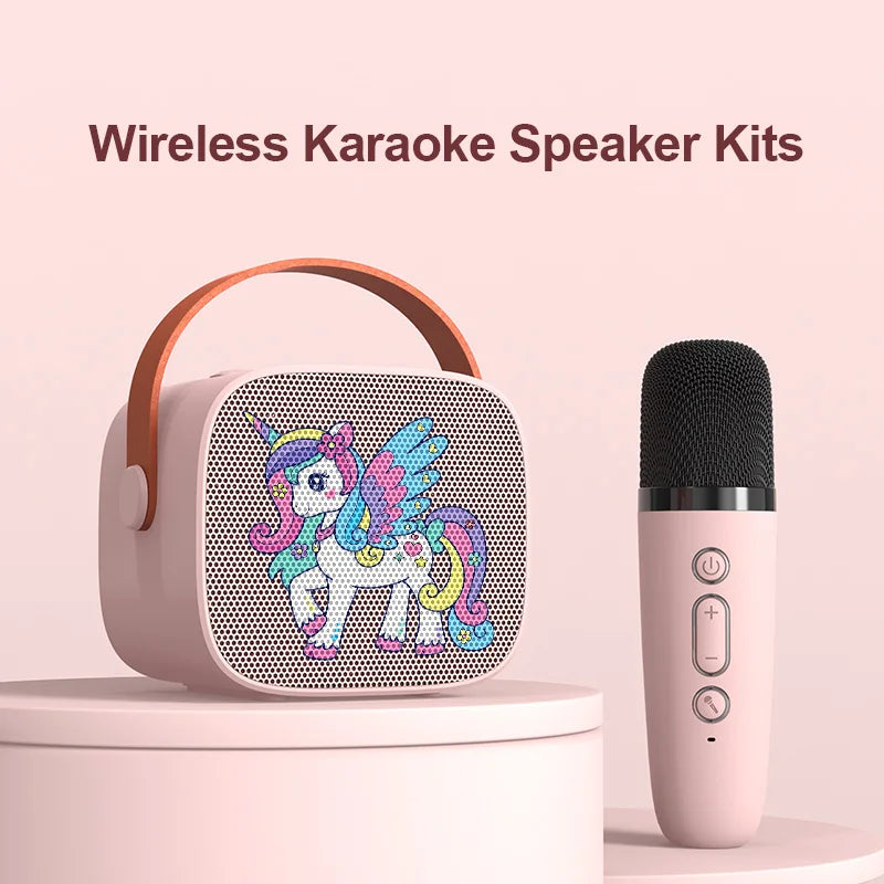 Mini Karaoke Machine Cartoon unicorn Portable Bluetooth Speaker With Microphone Singing Set for Children Family Karaoke Party