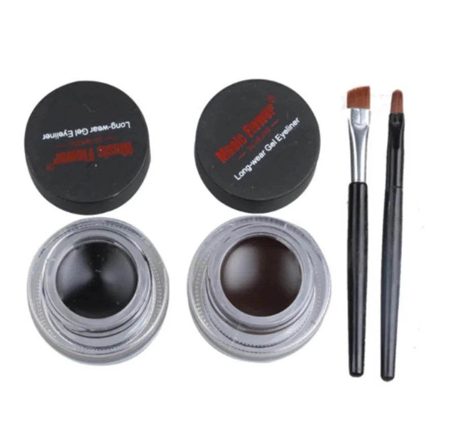 2pcs\lot Top Quality Brand Cosmetics 2 in 1 Black And Brown Waterproof Eyeliner Gel With Brush Makeup Eye Liner Beauty Tool