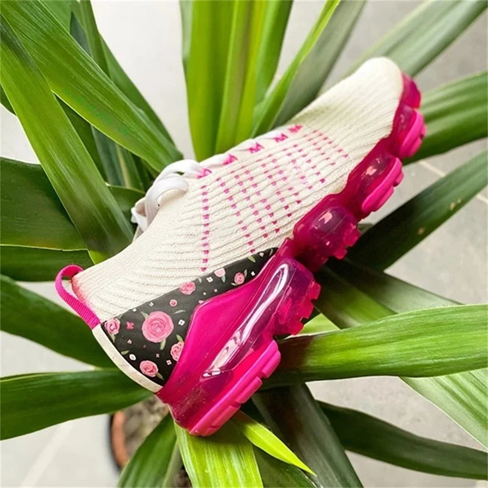 Knitted Fabric Floral Lace Running Sport Sneakers