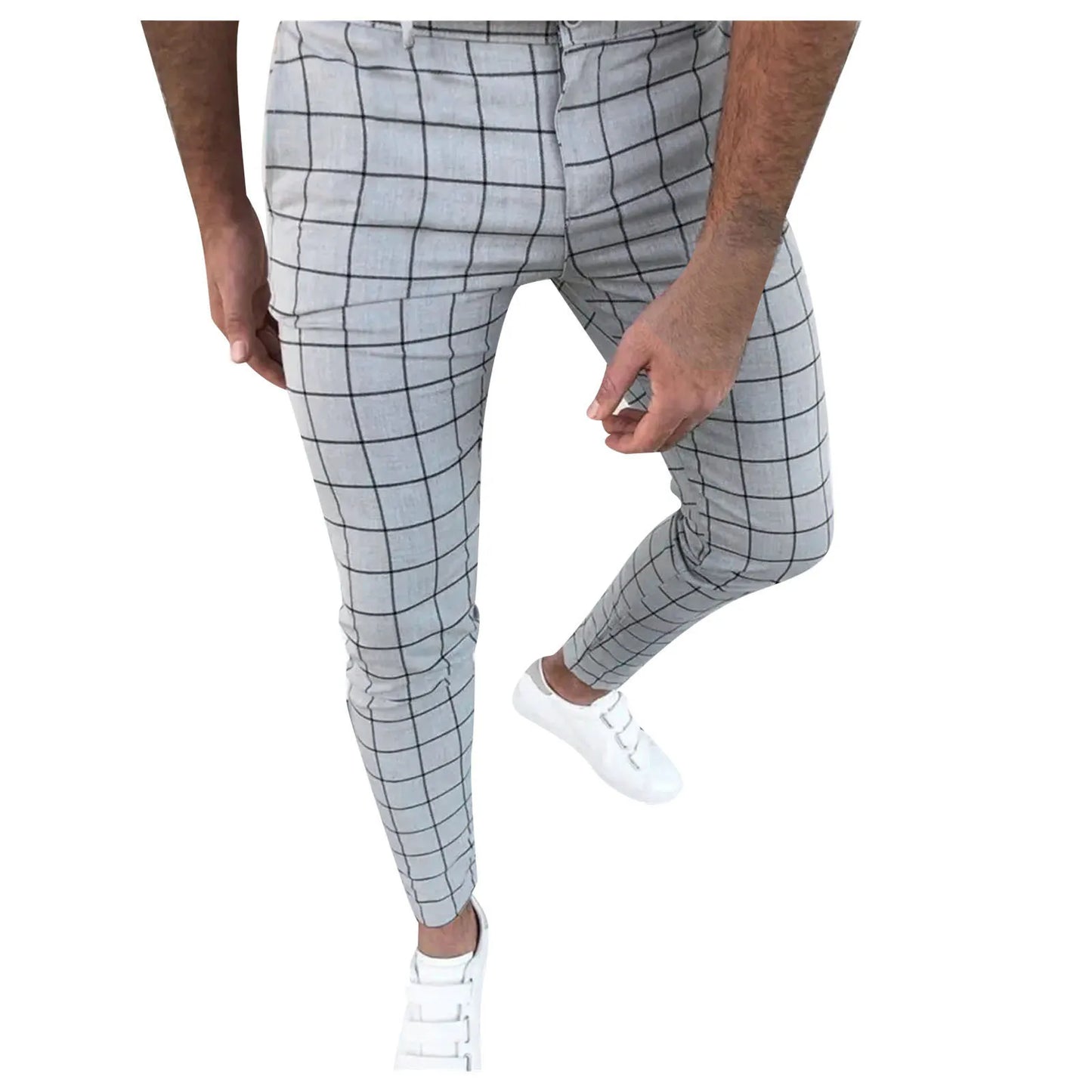 Mens Four Seasons Fashion Casual Plaid Printed Pocket Zipper Button Feet Pants Suit Pants Running Workout Jogging Long Pants