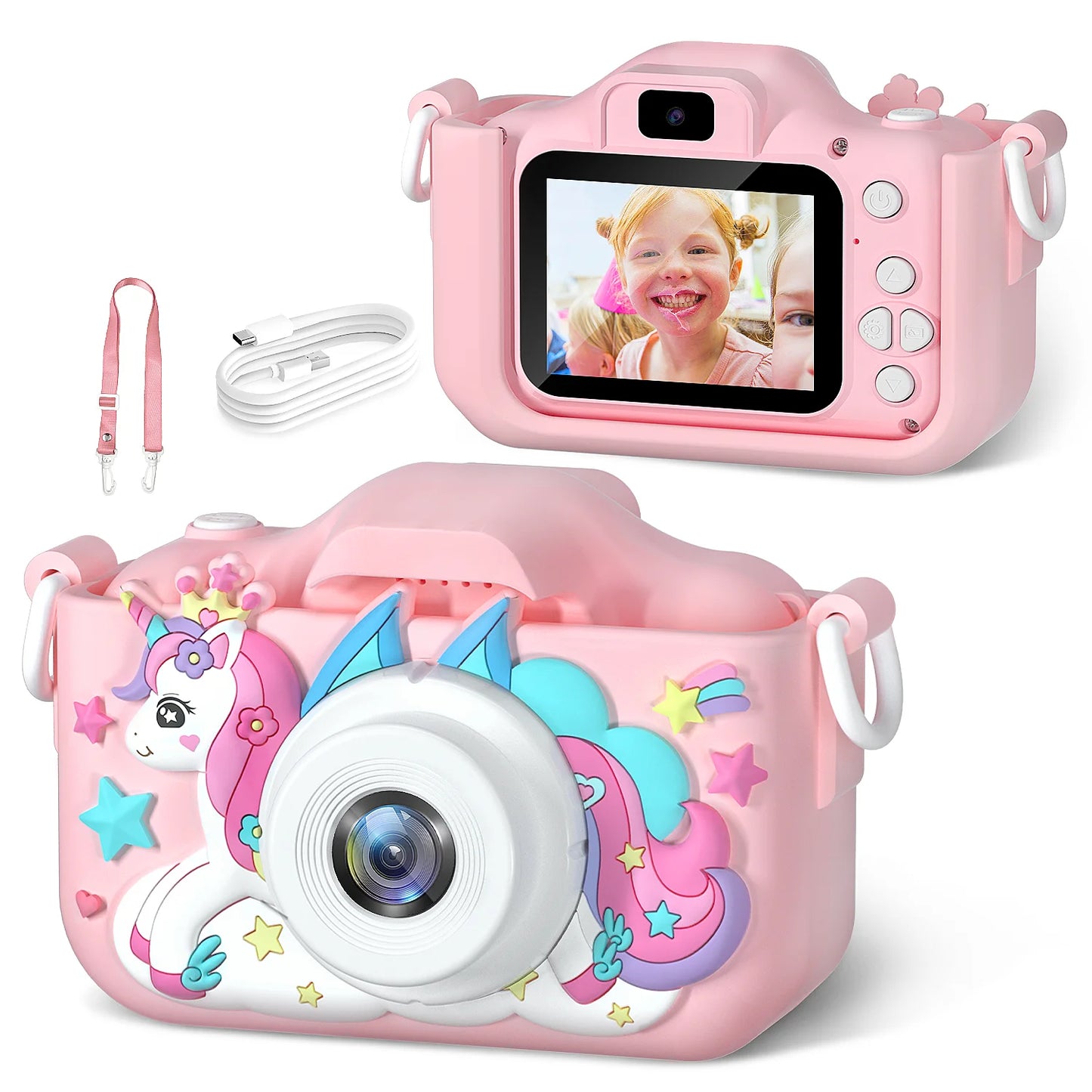 Unicorn HD Children Camera Toys Dual Front And Rear Cameras Selfie Video Camera Suitable For 3-12 Years Old Kids Birthday Gift