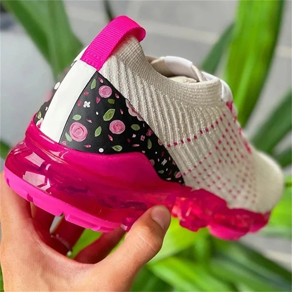 Knitted Fabric Floral Lace Running Sport Sneakers