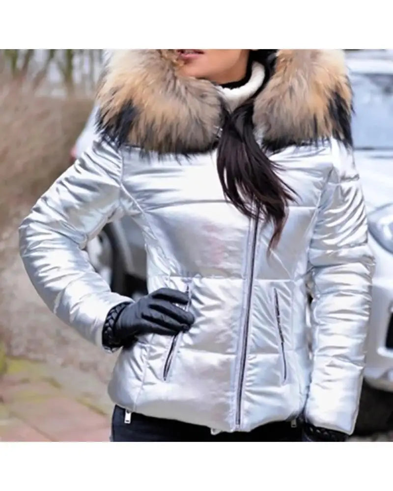 2025 Winter Plus Size Faux Fur Hooded Coat For Women Pu Leather Long Sleeve Jacket Ladies Solid Large Zipper Pocket Warm Outwear