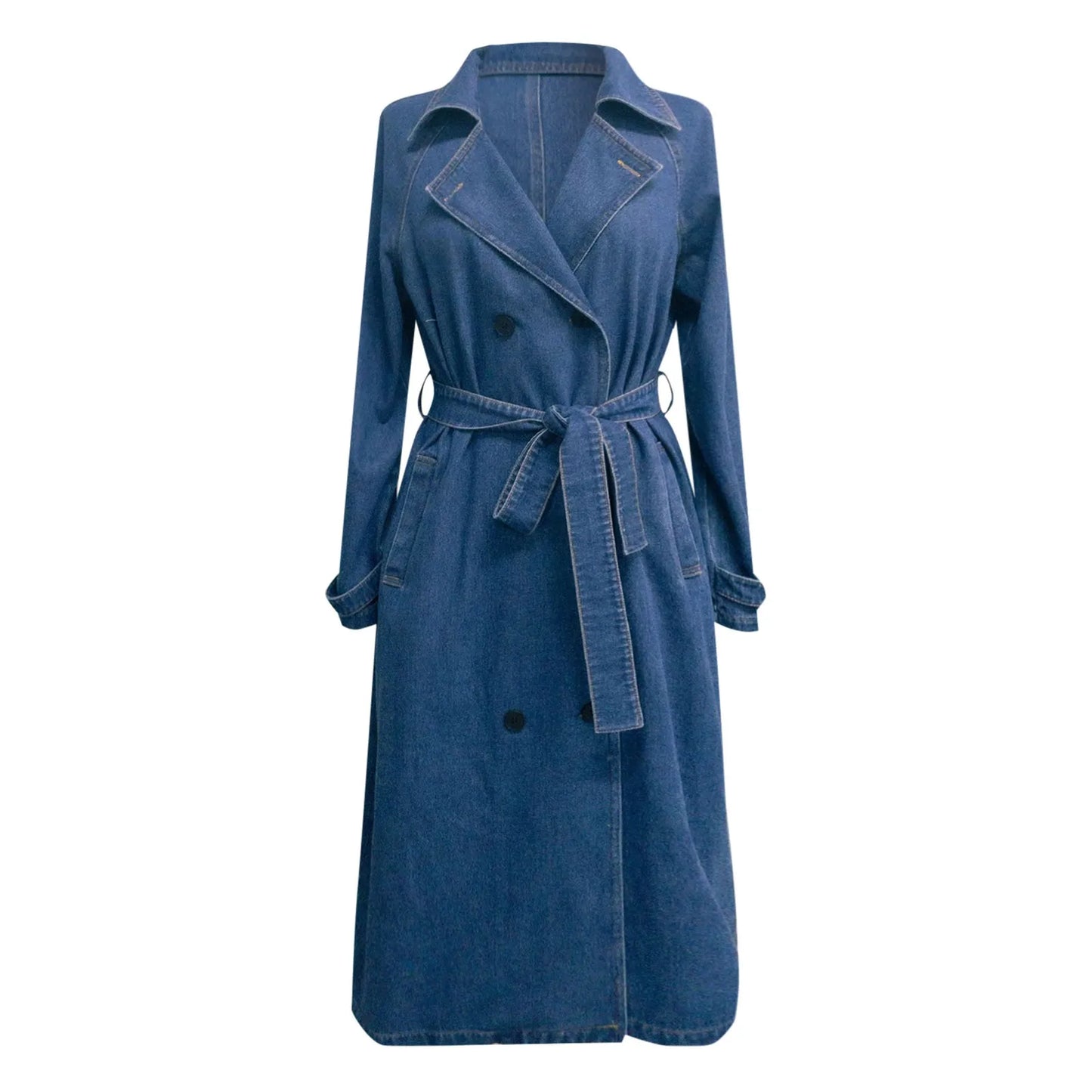 Deep Blue Vintage Midi Long Jean Jacket Trench Coat