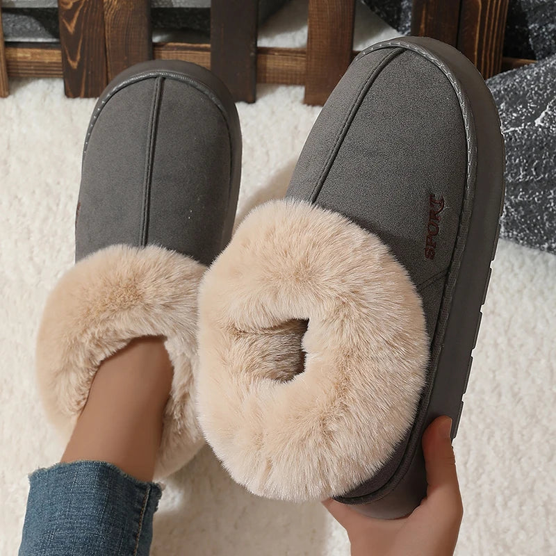 2024 Pink Faux Fur Winter Boots Women New Faux Suede Short Plush Snow Boots Woman Non Slip Thick Bottom Cotton Padded Shoes 45