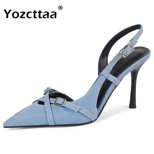 Women Denim Sandals Stiletto High Heels