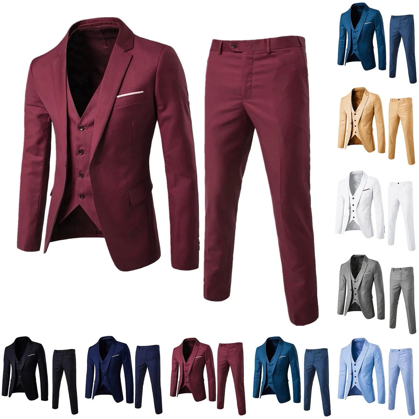 Men’s Slim 3 Piece Suit Business Wedding Party Blazers Formal Classic Jacket Vest Pants Full Coat Luxury Business 2024 Costume