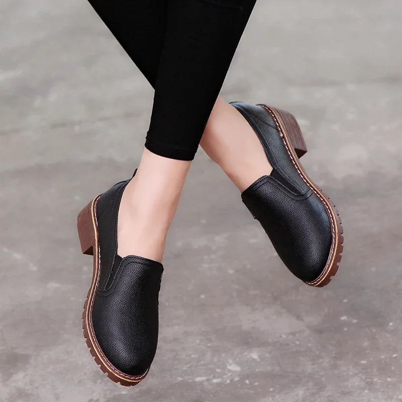 Comemore Women Flat Oxford Shoes Soft Leather Sneakers Low Medium Heeels Pumps Slip on Loafers Summer Footwear for Woman Zapatos