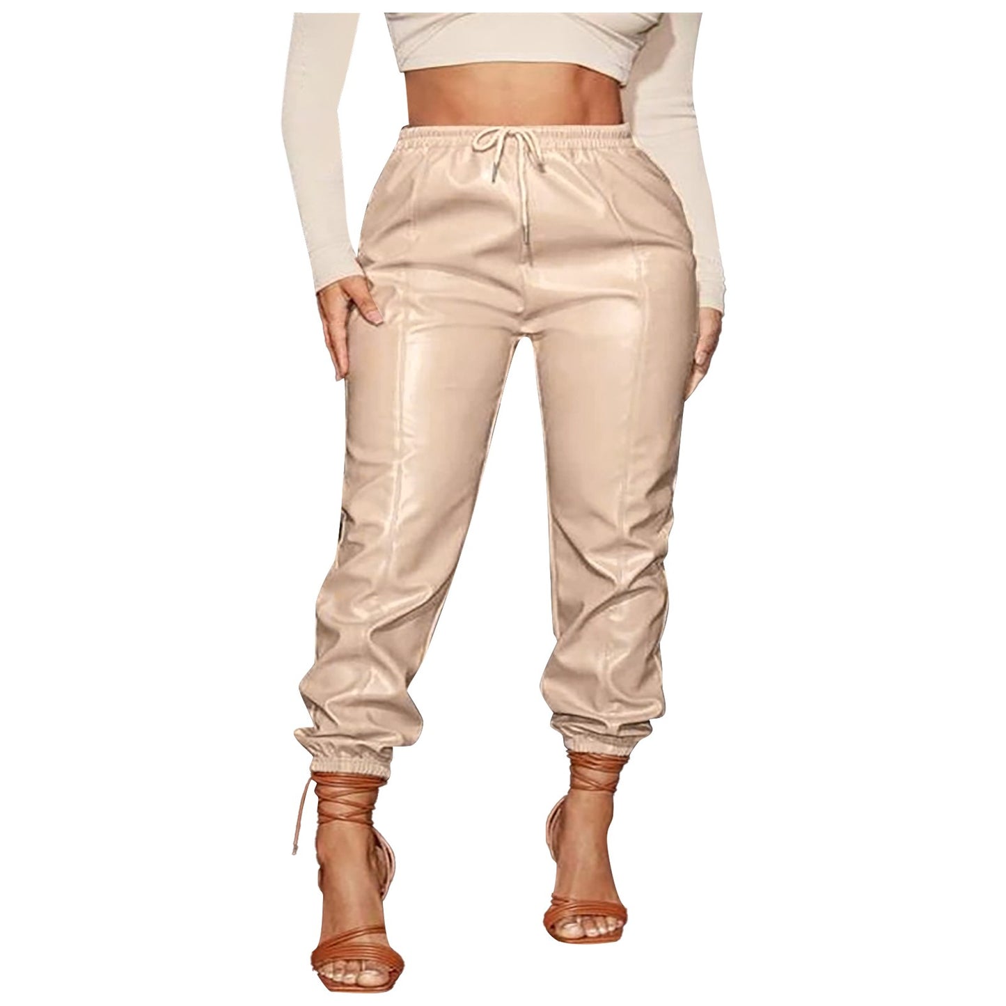 Leather Pants (incl. Belt) Mid-Waist Fashion Straight Leg