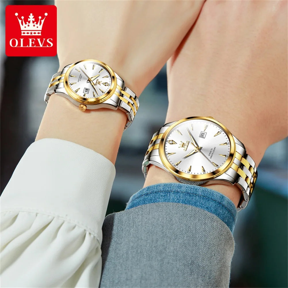 OLEVS 5598 Top Luxury Couple Quartz Watch Elegant Women's Stainless Steel Waterproof Luminous Date Fashion Watch Brand Men Watch