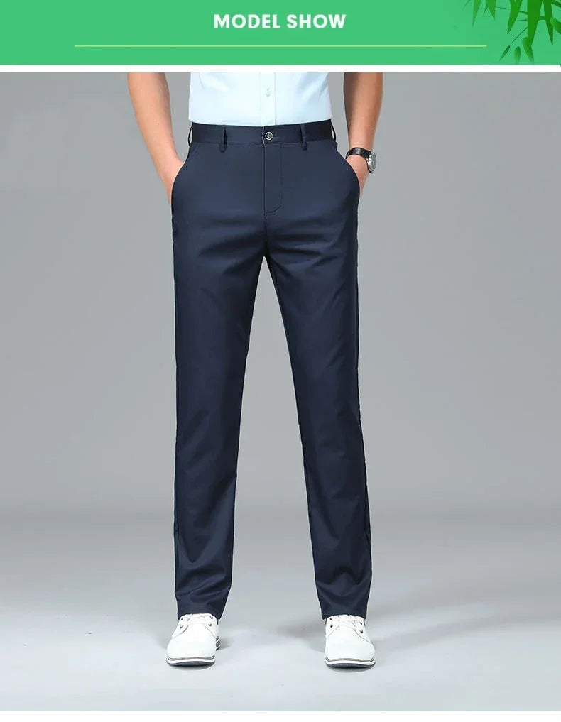 Bamboo Fiber Casual Pants Men's Spring Summer Solid Color Business Casual Fashion Straight Formal Suit Long Trousers Male