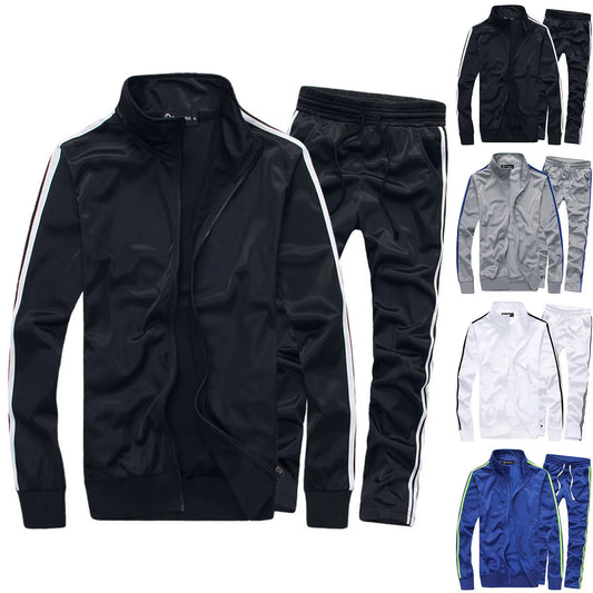 Casual Men Tracksuit Full Zip Running Jogging Athletic Sports Jacket And Pants 2 Piece Sets Patchwork Sweatsuit Men Clothing