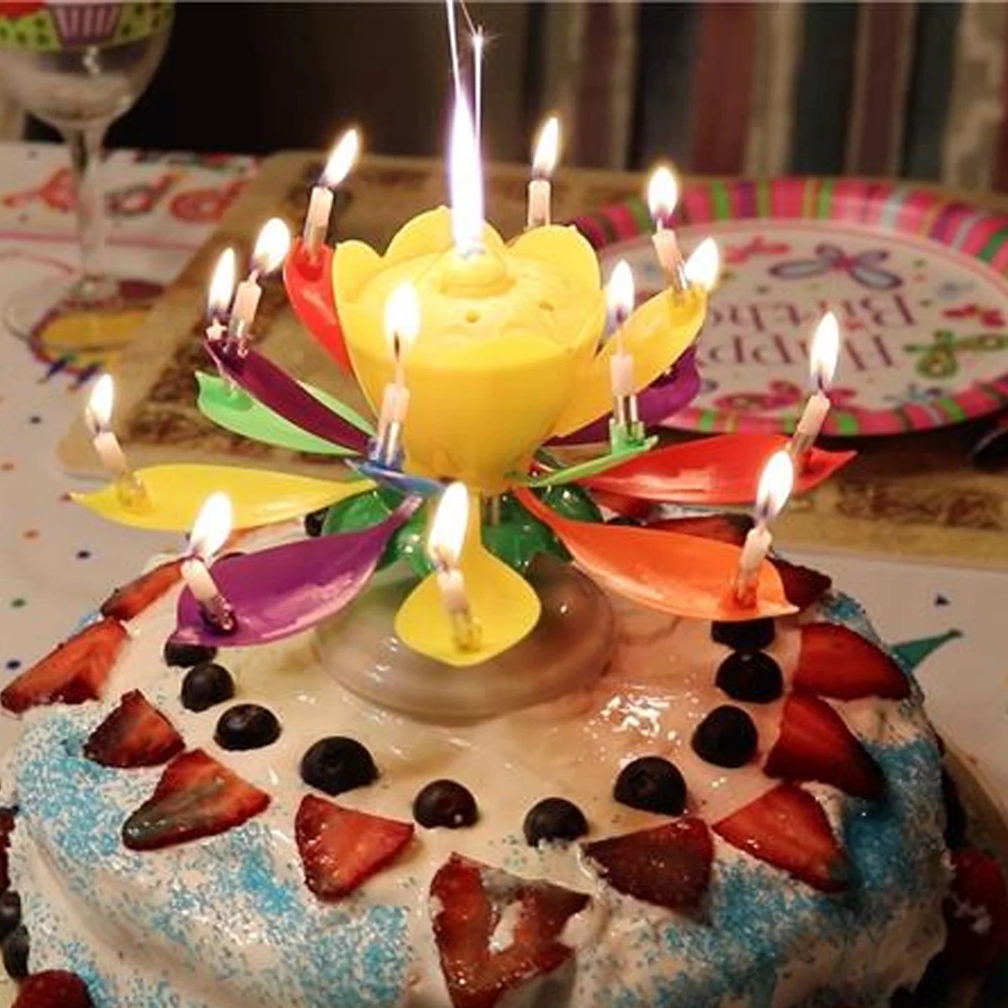 Lotus Candle Creative Rotating Birthday Candle Electric Birthday Cake Music Candles Flower Candle Reusable Decorative Candles