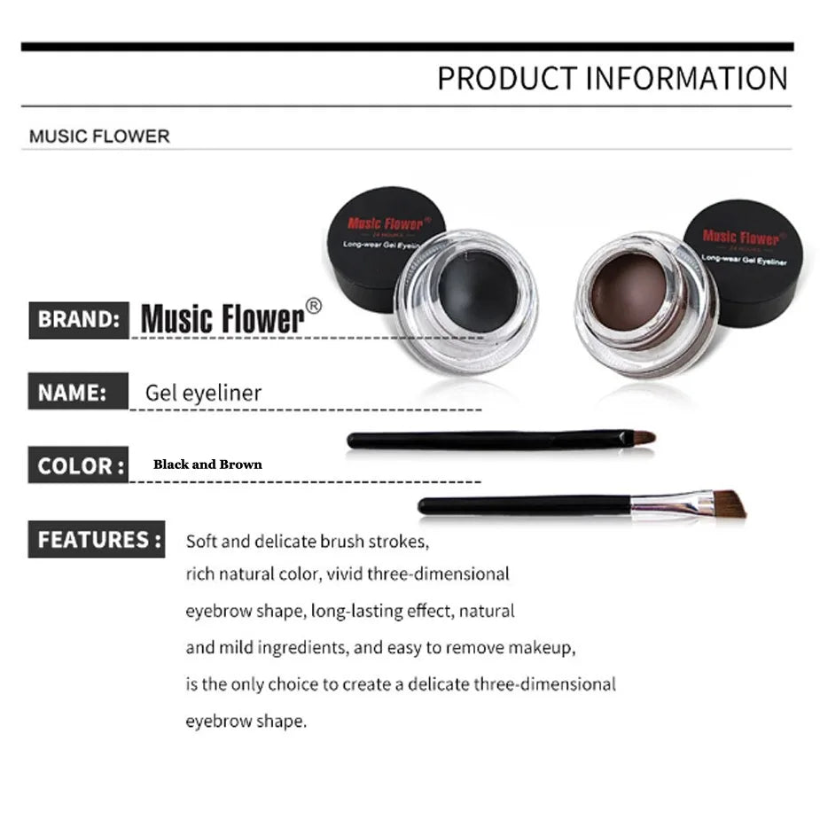 2pcs\lot Top Quality Brand Cosmetics 2 in 1 Black And Brown Waterproof Eyeliner Gel With Brush Makeup Eye Liner Beauty Tool