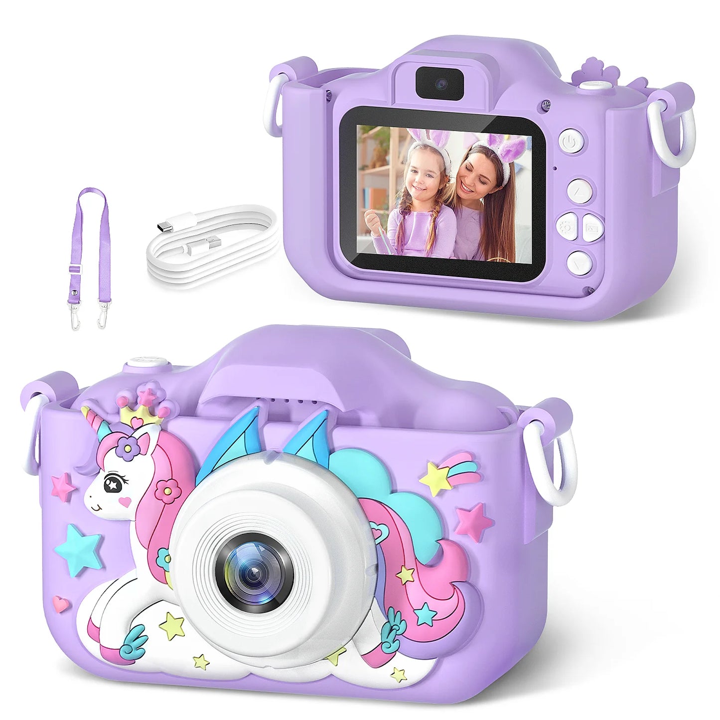 Unicorn HD Children Camera Toys Dual Front And Rear Cameras Selfie Video Camera Suitable For 3-12 Years Old Kids Birthday Gift