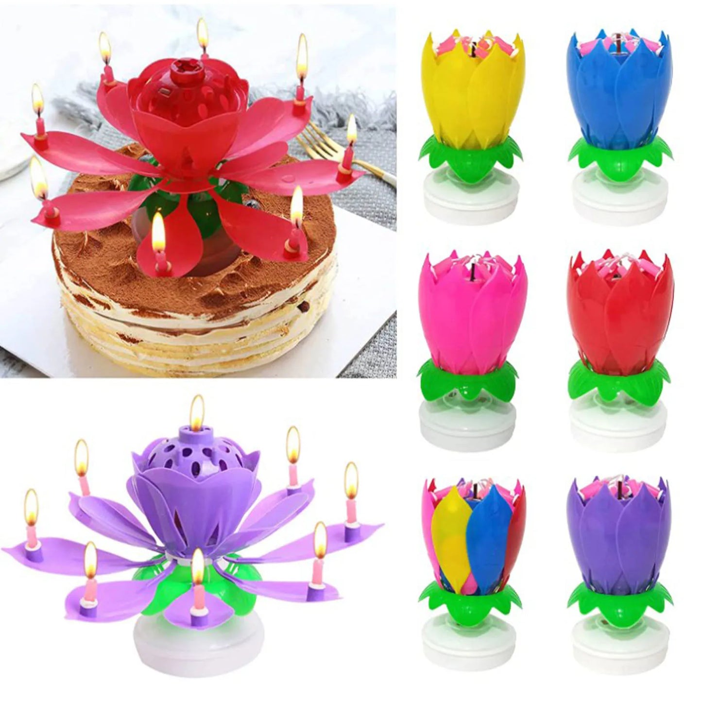 Lotus Candle Creative Rotating Birthday Candle Electric Birthday Cake Music Candles Flower Candle Reusable Decorative Candles