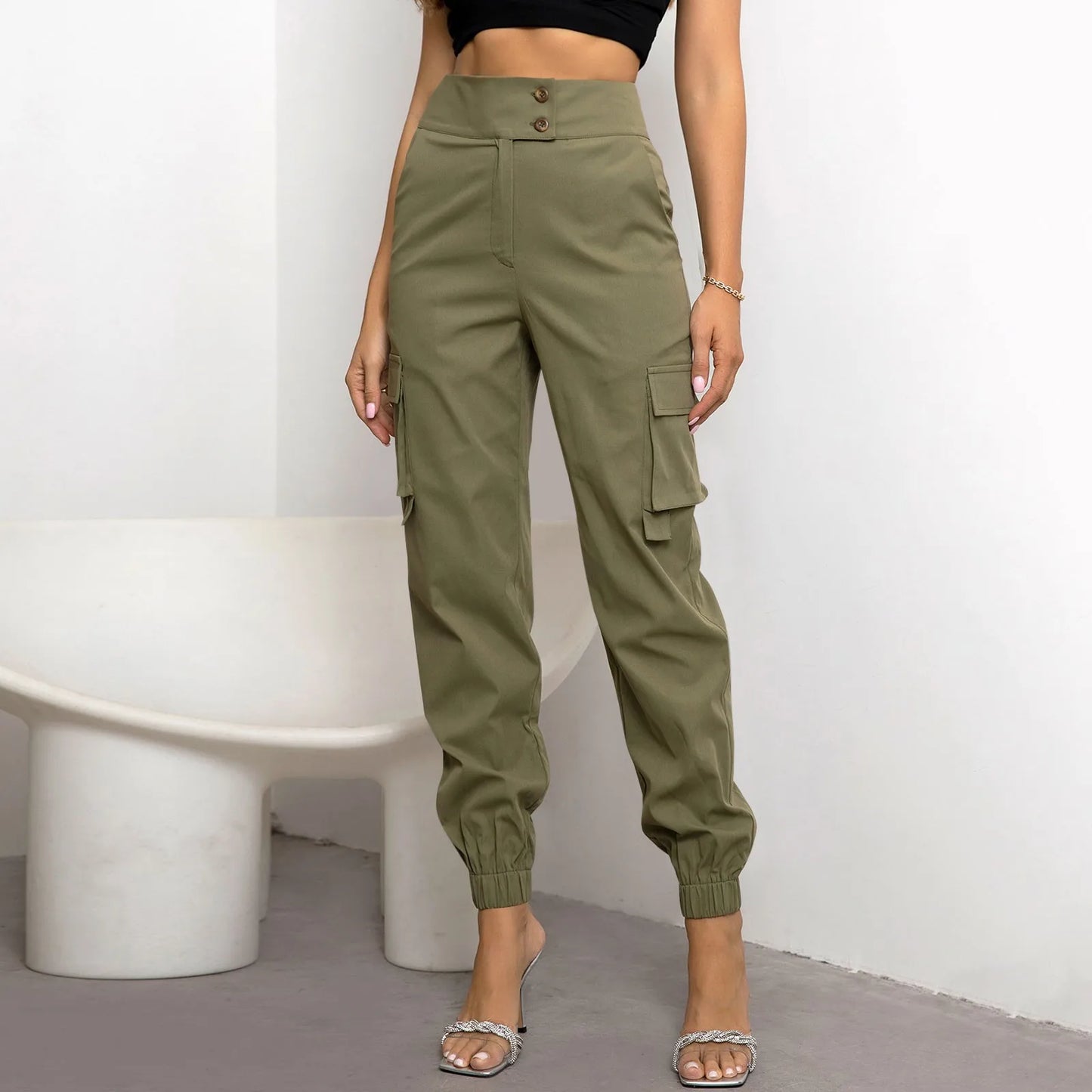 Harem Pants For Women Overalls High Waist Multi Pockets Jogger Sporty Cargo Pants Vintage Casual Summer Slim Fit Sweatpants