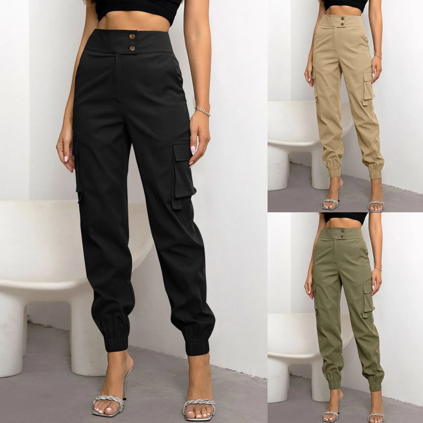 Harem Pants For Women Overalls High Waist Multi Pockets Jogger Sporty Cargo Pants Vintage Casual Summer Slim Fit Sweatpants