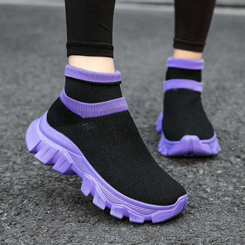 Ultralight Running Shoes 45 Size Mens Sock Trainers Fashion Breathable Sock Sneakers Woman High top Sport Sneaker Platform Shoes