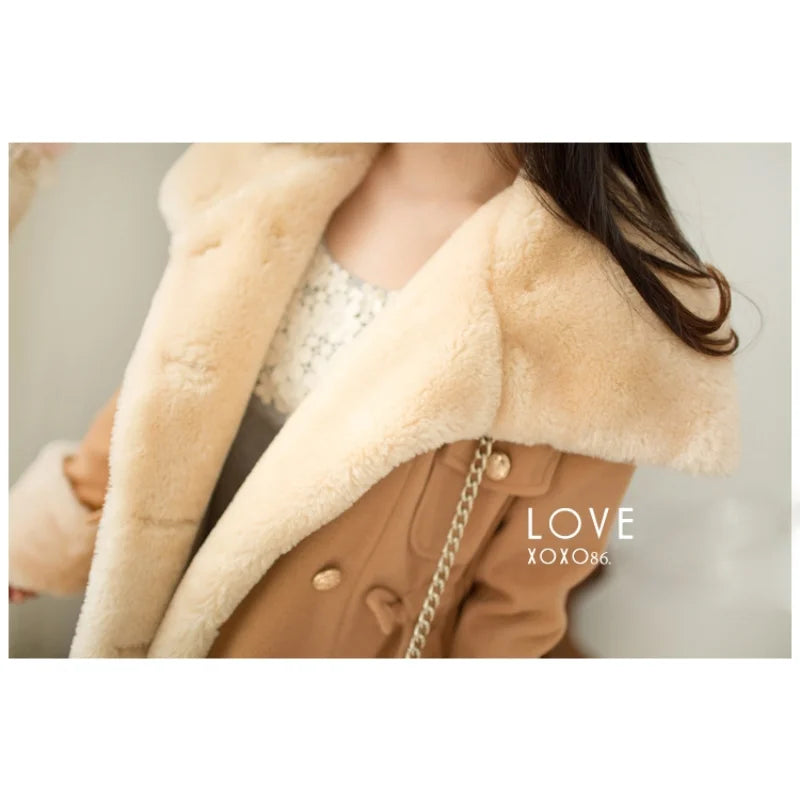 Thick Jackets for Women Casual Solid Slim Double Breasted College Wind Female Cotton Winter Women Warm Turn-down Collar Coat