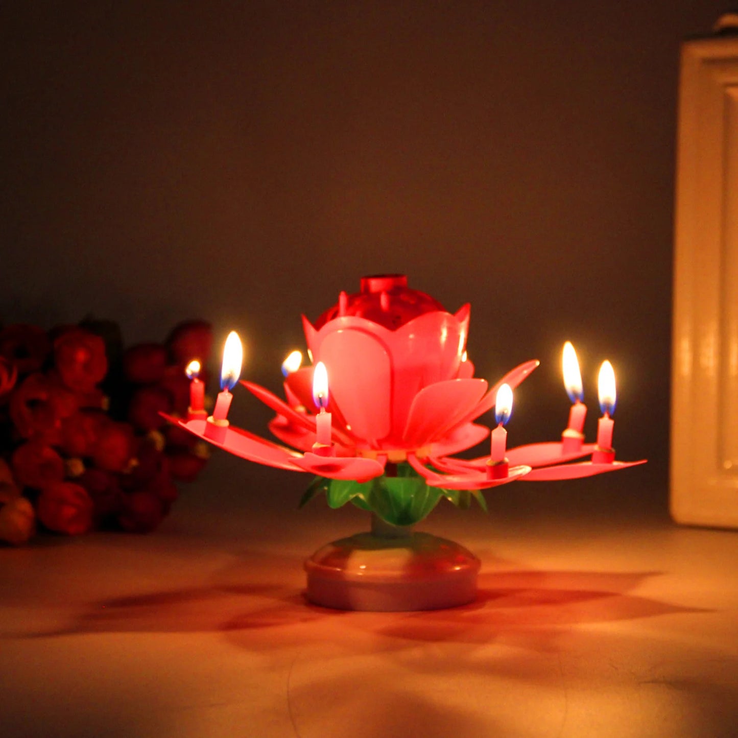 Lotus Candle Creative Rotating Birthday Candle Electric Birthday Cake Music Candles Flower Candle Reusable Decorative Candles