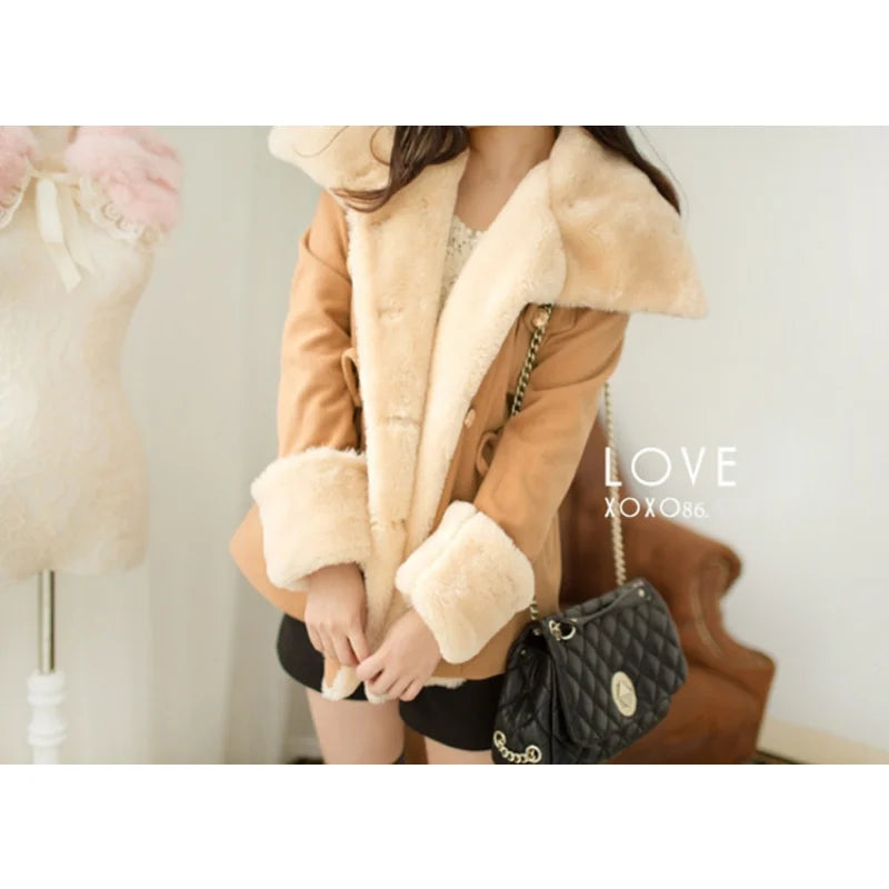 Thick Jackets for Women Casual Solid Slim Double Breasted College Wind Female Cotton Winter Women Warm Turn-down Collar Coat