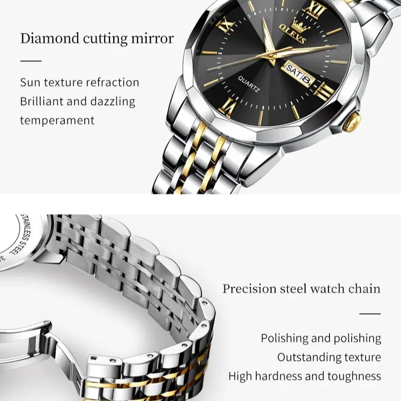 OLEVS Couple Watch Pair for Men Women Calendar Stainless steel His and Her Watches Classic Fashion Couple Wristwatches Set Gift