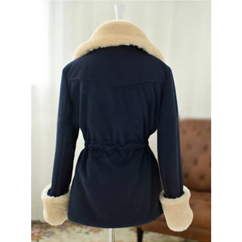 Thick Jackets for Women Casual Solid Slim Double Breasted College Wind Female Cotton Winter Women Warm Turn-down Collar Coat