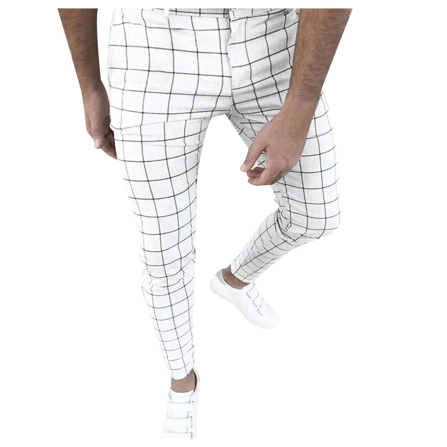 Mens Four Seasons Fashion Casual Plaid Printed Pocket Zipper Button Feet Pants Suit Pants Running Workout Jogging Long Pants