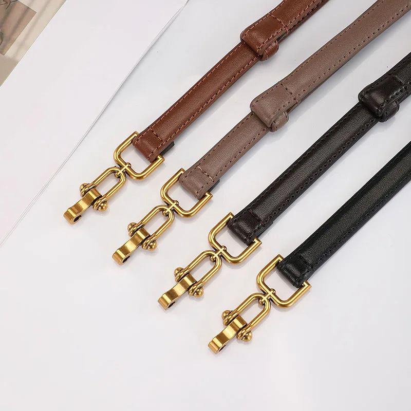 Korean Genuine Leather Belts for Women Slim Waist Belt Patent Leather with Gold Buckle for Dress Adjustable Woman Luxury Belt