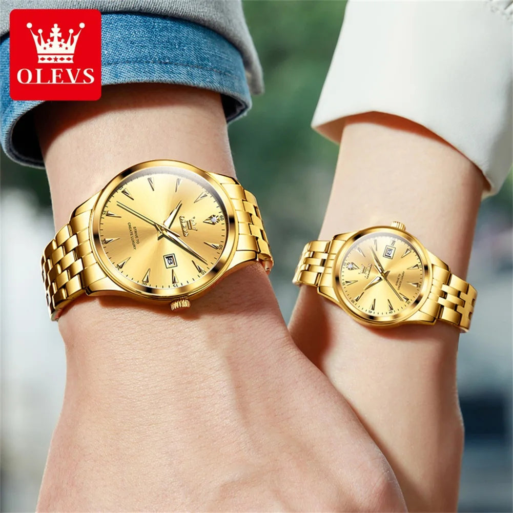 OLEVS 5598 Top Luxury Couple Quartz Watch Elegant Women's Stainless Steel Waterproof Luminous Date Fashion Watch Brand Men Watch