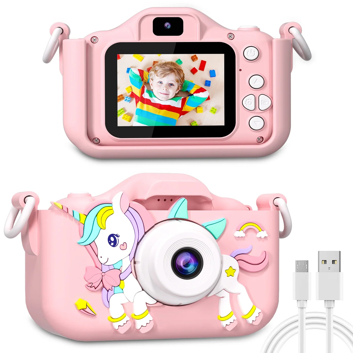 Unicorn HD Children Camera Toys Dual Front And Rear Cameras Selfie Video Camera Suitable For 3-12 Years Old Kids Birthday Gift