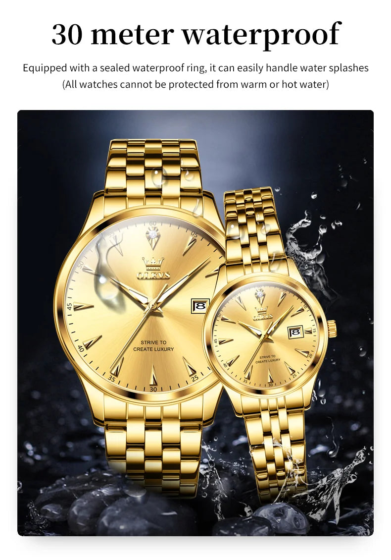 OLEVS 5598 Top Luxury Couple Quartz Watch Elegant Women's Stainless Steel Waterproof Luminous Date Fashion Watch Brand Men Watch