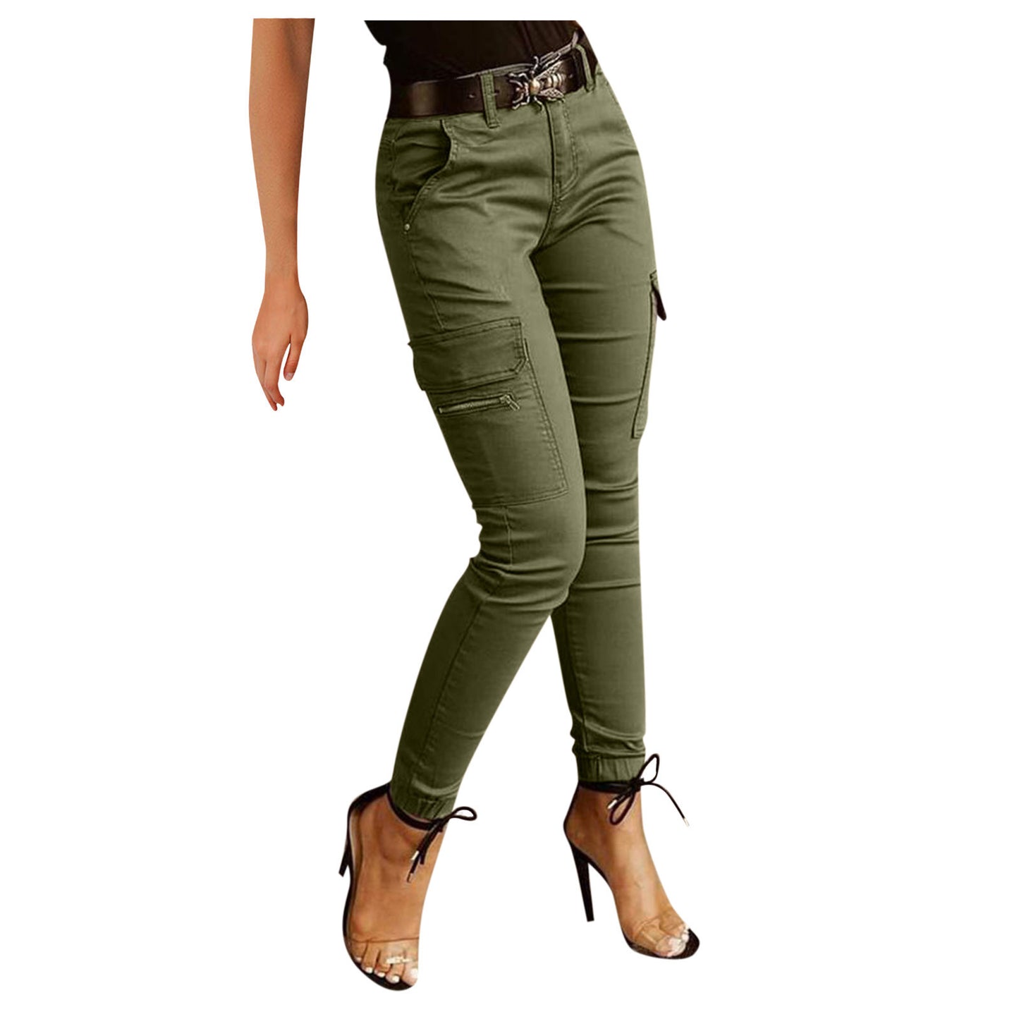 Plus Size Cargo Pants Women Solid Zipper Pocket Design Cargo Pants Without Belt Wide Pants Women High Waist pantalones de mujer