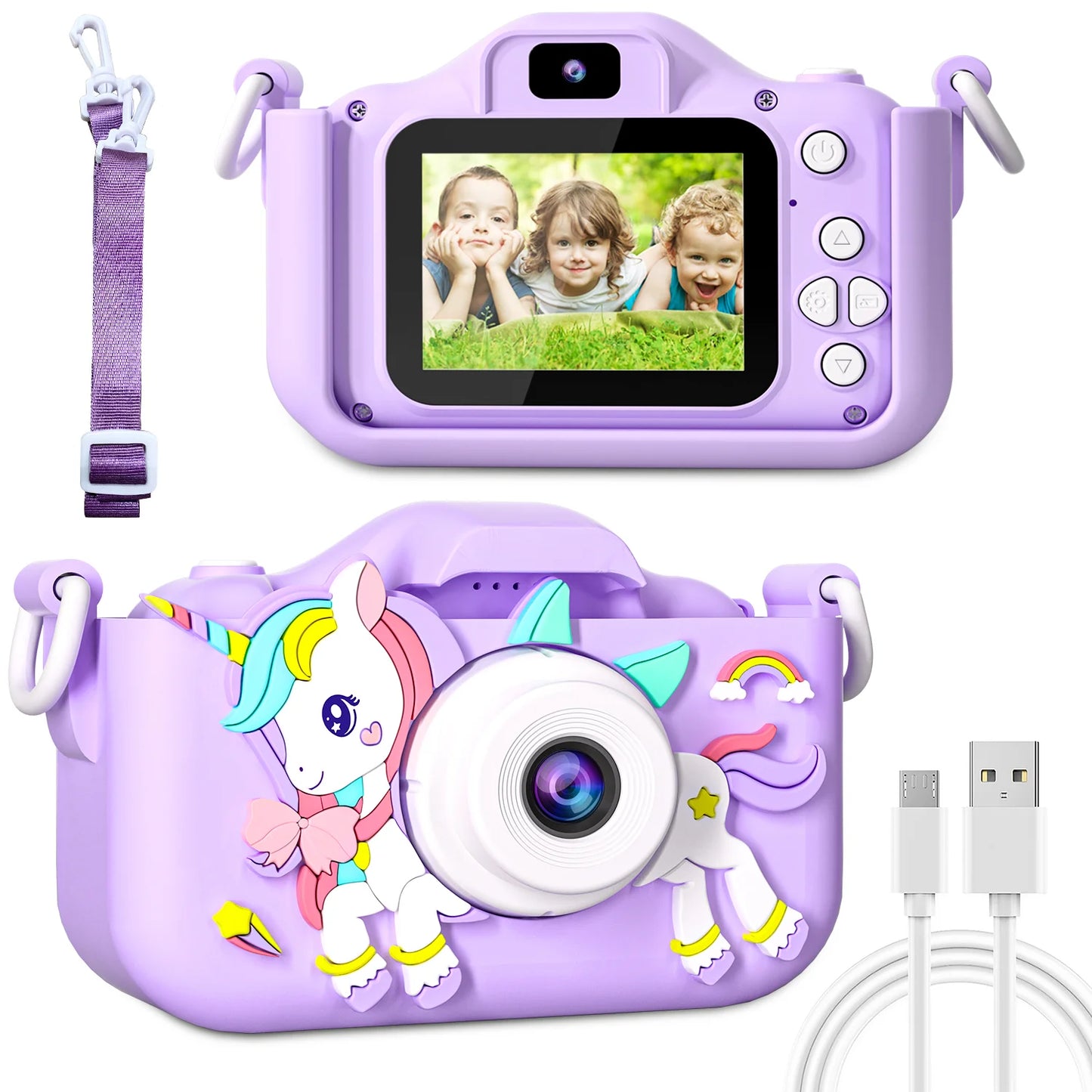 Unicorn HD Children Camera Toys Dual Front And Rear Cameras Selfie Video Camera Suitable For 3-12 Years Old Kids Birthday Gift