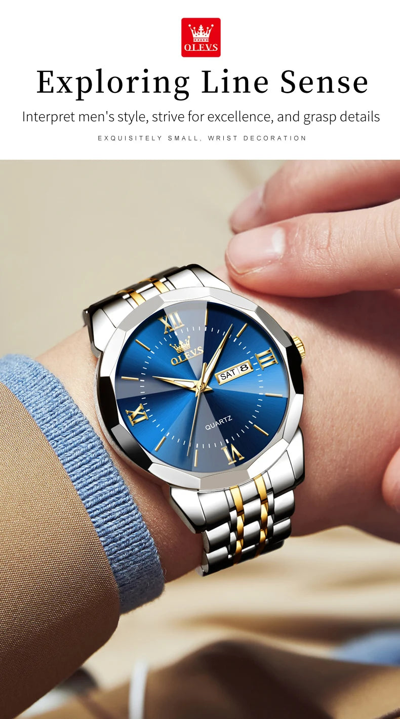 OLEVS Couple Watch Pair for Men Women Calendar Stainless steel His and Her Watches Classic Fashion Couple Wristwatches Set Gift