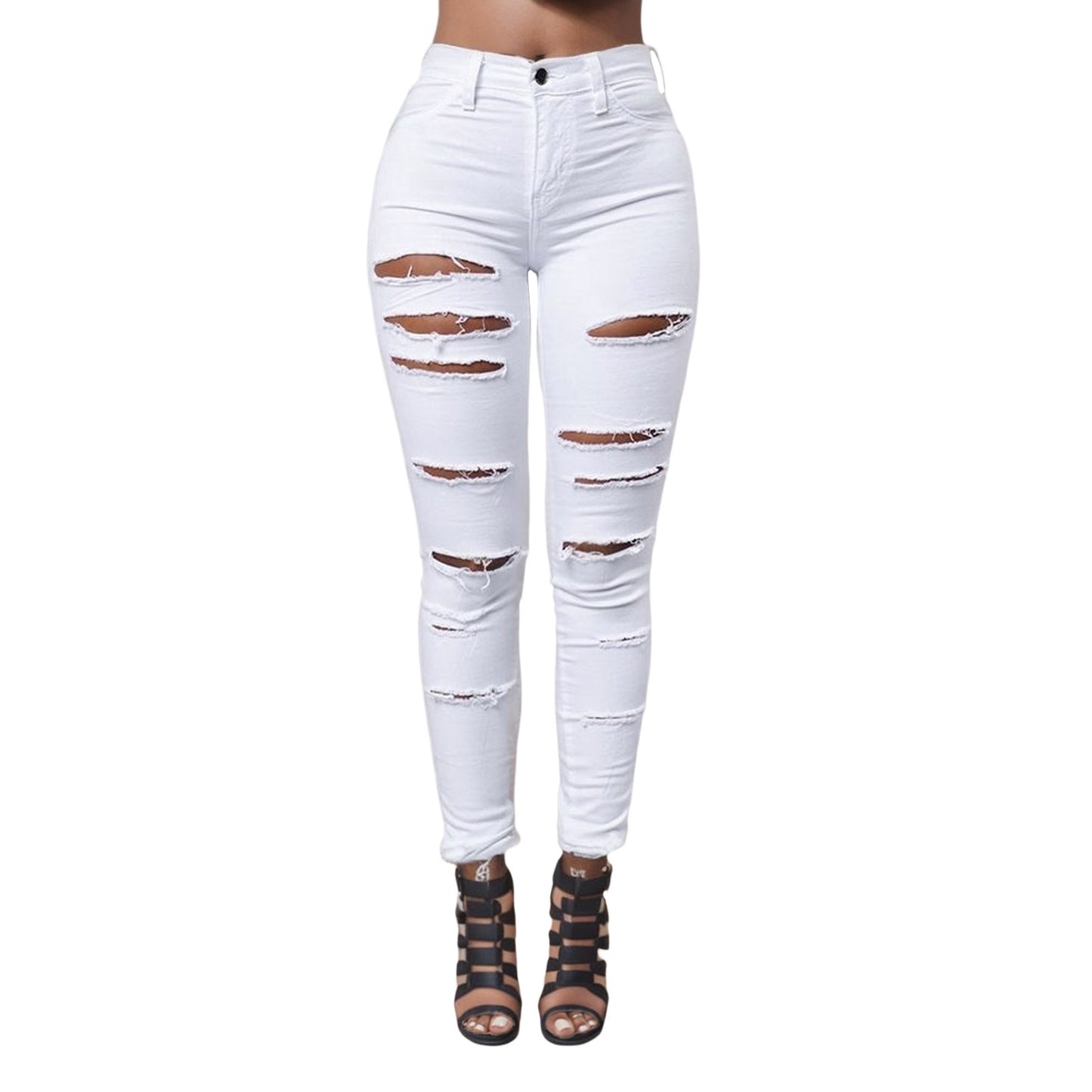 New Ripped Jeans Women'S Pencil Pants Ripped Y2k Slim Fit Hole Leggings High Waist Casual Baggy Pants Casual Comfy Trousers