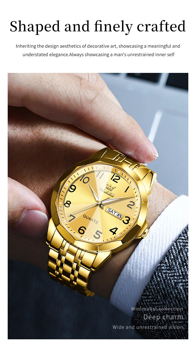 OLEVS 9970 Luxury Couple Watch Men Women Stainless Steel Waterproof Calendar Wristwatch Digital Dial Rhombus Mirror Lovers Watch