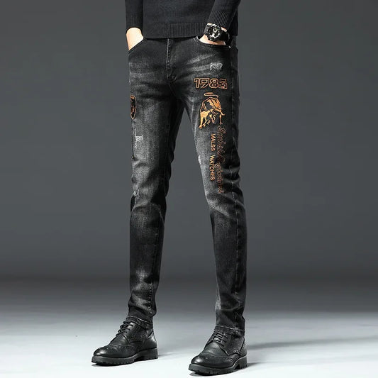 Trendy Black Embroidered Jeans