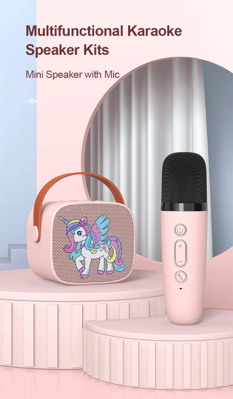 Mini Karaoke Machine Cartoon unicorn Portable Bluetooth Speaker With Microphone Singing Set for Children Family Karaoke Party